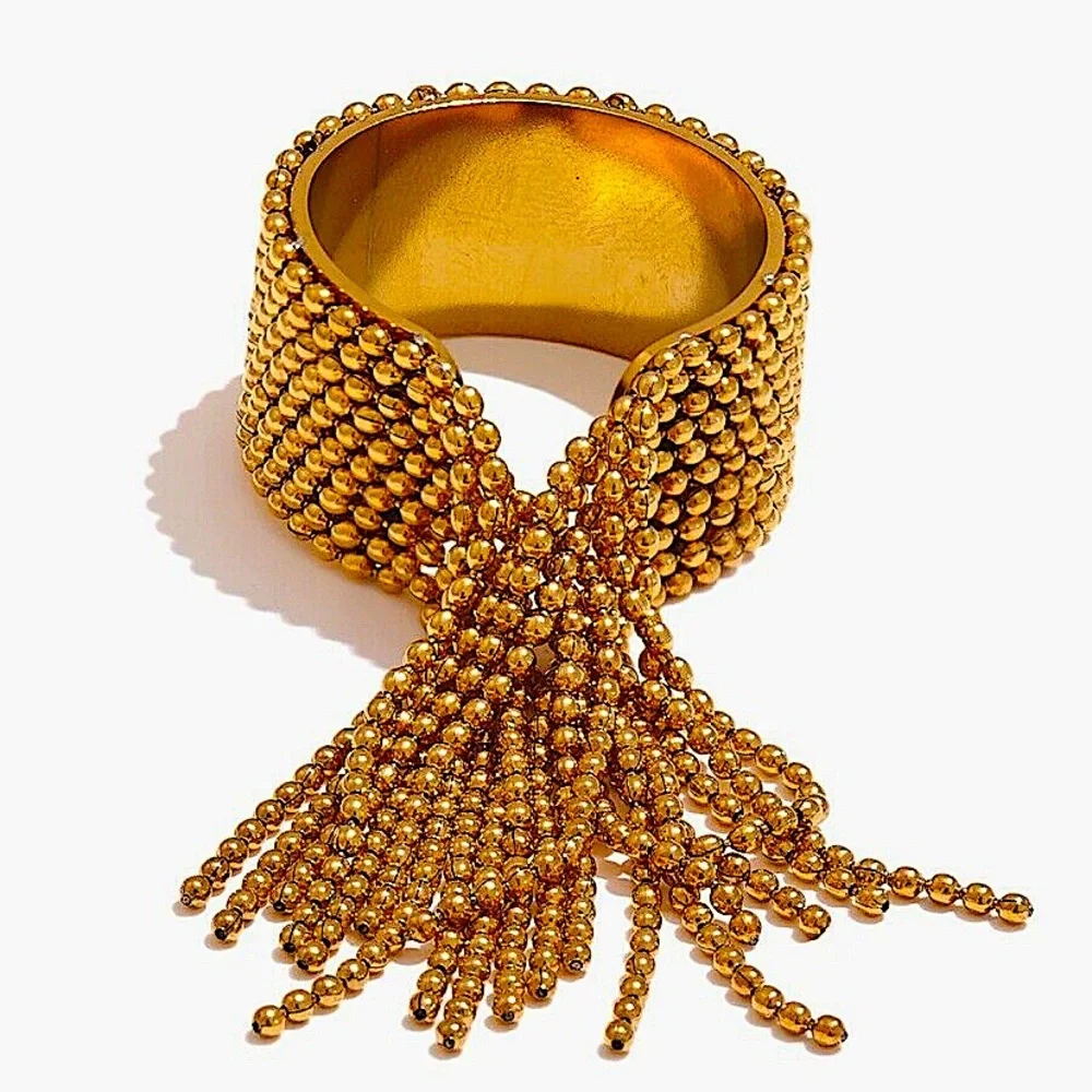 Stainless Steel Gold Plated Ring Fringe Tassel Tarnish Free Everyday Jewelry